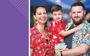 A family wearing festive clothing 