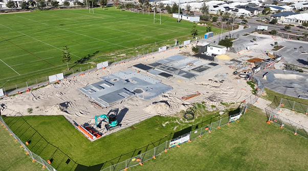 Aerial photo Heath Park Pavilion construction progress
