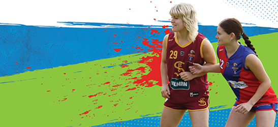 Two women playing AFL