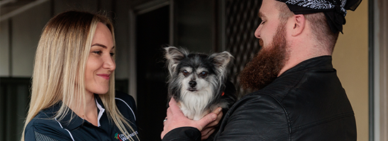 Animal Care Officer returning dog to a resident