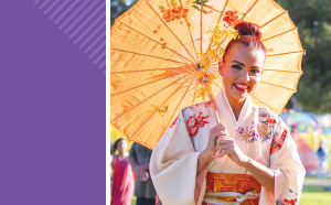 Woman in traditional Japanese costume. 