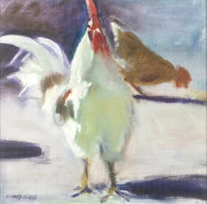 White Cockerel, Richard Holroyd. Acquired 2003, Oil on Canvas Board